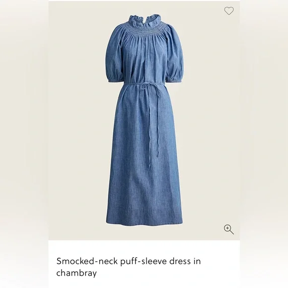 J. Crew Blue Denim Midi Dress with Smocked Neck - Picture 4 of 14
